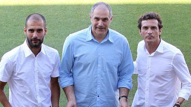PEP GUARDIOLA, ANDONI ZUBIZARRETA, GUILLERMO AMOR. FOTO: MIGUEL RUIZ