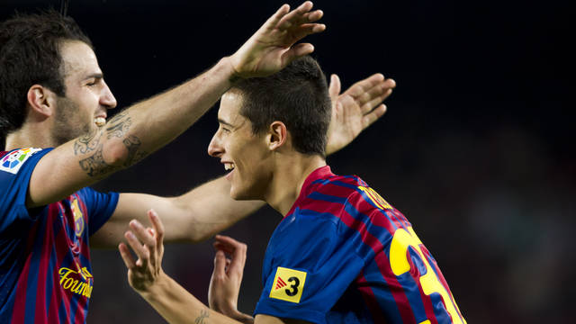 Tello and Cesc celebrating a goal / PHOTO: Arxiu FCB