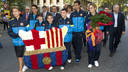 Ofrena floral al monument Rafael Casanova / FOTO: ÁLEX CAPARRÓS - FCB