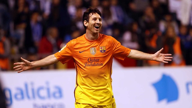 Messi celebra uno de sus goles ayer en la La Coruña / FOTO: MIGUEL RUIZ — FCB