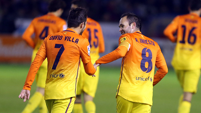 Villa i Iniesta, autors de 2 dels 3 gols contra l'Alabès. FOTO: MIGUEL RUIZ-FCB.