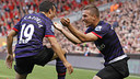 Cazorla and Podolski celebrating a goal/ PHOTO: Skysports