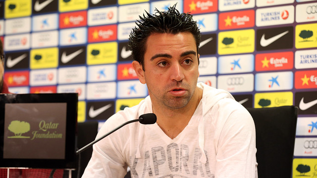 Xavi, durant la roda de premsa FOTO: Miguel Ruiz - FCB