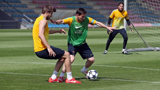 Messi et Piqué, ce matin / Photo Miguel Ruiz