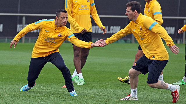 Alexis i Messi, durant un entrenament. / FOTO: MIGUEL RUIZ-FCB