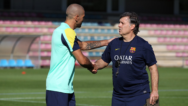 Valdés, amb Martino, aquest matí. FOTO: MIGUEL RUIZ-FCB.