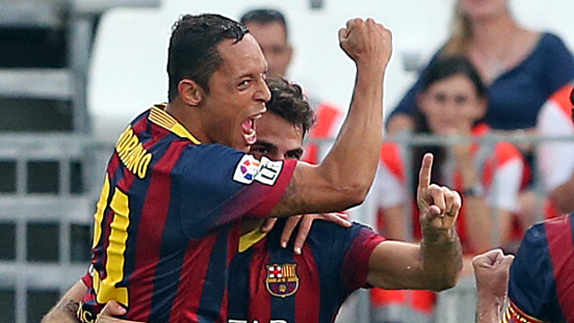 Adriano, Cesc and Xavi in Almeria. PHOTO: MIGUEL RUIZ-FCB.