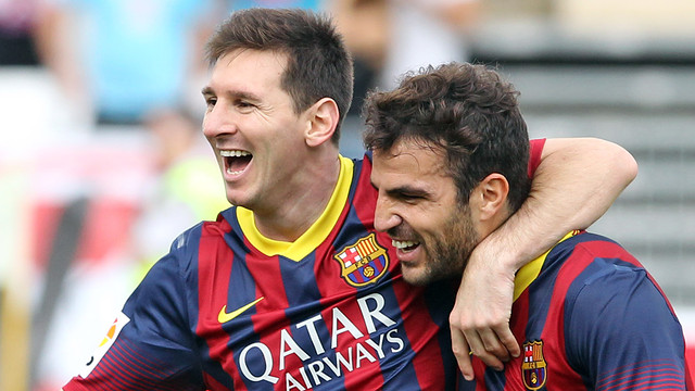 Messi y Cesc, celebrando un gol / FOTO: MIGUEL RUIZ-FCB