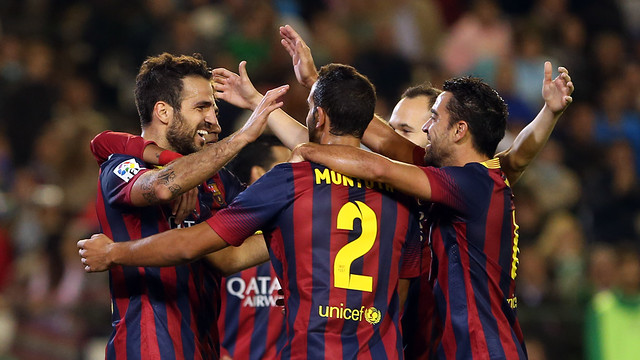 The players celebrating a goal/ PHOTO: MIGUEL RUIZ - FCB