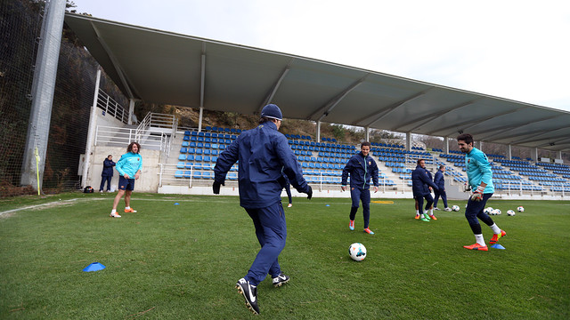 Five Barça players at the Zubieta Ciutat Esportiva  / PHOTO: MIGUEL RUIZ - FCB