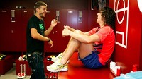 Puyol Gerard Piqué i Carles Puyol al vestidor del Barça