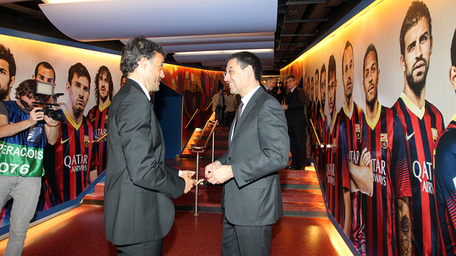 Luis Enrique and Bartomeu at the Camp Nou / PHOTO: MIGUEL RUIZ-FCB