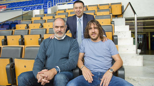 Josep Maria Bartomeu, Andoni Zubizarreta and Carles Puyol, al Camp Nou / PHOTO: VÍCTOR SALGADO-FCB